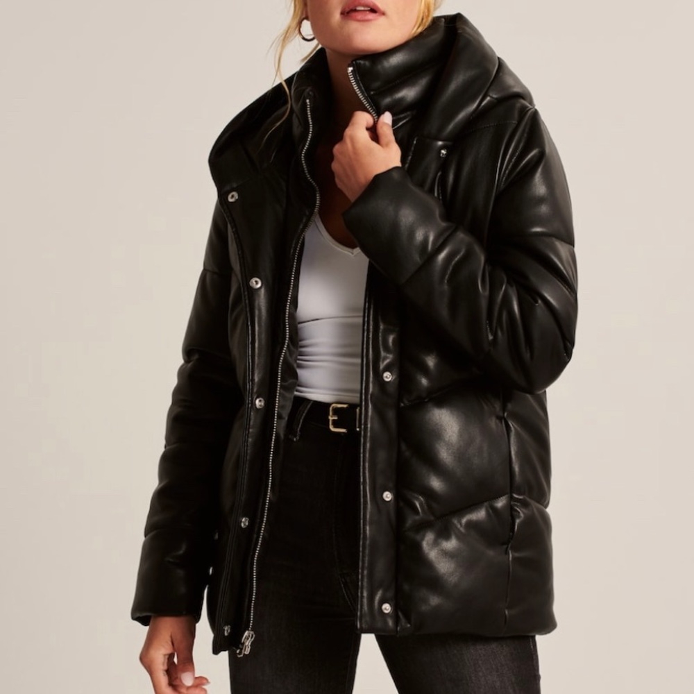 ABERCROMBIE & FITCH VEGAN LEATHER PUFFER - Picture 3 of 6